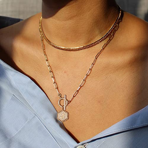 IEFWELL Layered Gold Necklaces for Women, Letter A-Z Initial Necklaces | Necklaces for Women Girls, 14K Gold Plated, Paperclip Chain Necklace, Toggle Clasp Layered Necklace, Jewelry Birthday Gift - size: 14"+2"/20", style: K