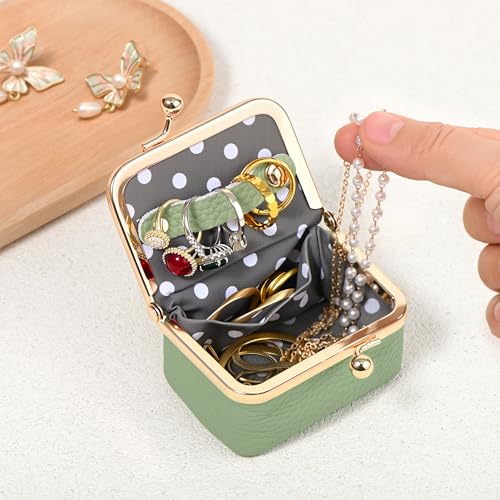Zivyes Mini Jewelry Box Travel Small Coin Purse Organizer Case Genuine Leather Tiny Size (B-green) - color: B-Green-Standard