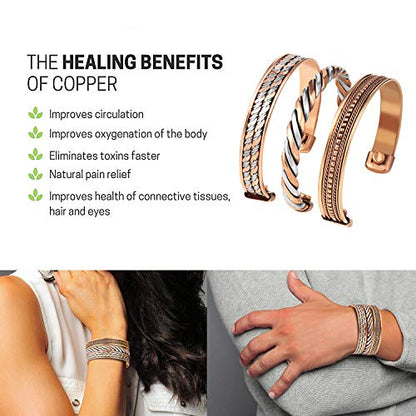 Aheli Indian Three Metal Copper Brass Peace Healing Chakra Yoga Meditation Mantra Jewelry Adjustable Cuff Bracelet Gift for Women and Men
