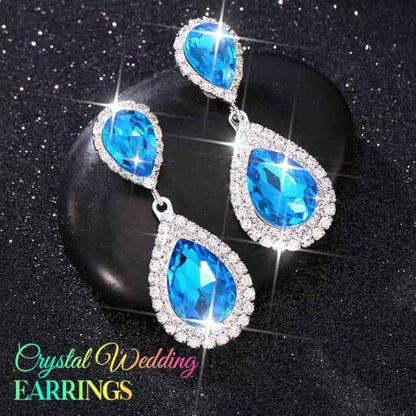 Catery Crystal Wedding Earrings Silver Rhinestone Ear Rings Teardrop Bridal Ear Jewelry for Brides and Women - color: Aquamarine