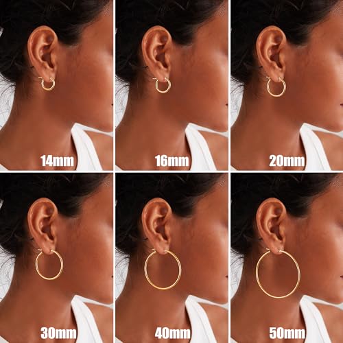 Gold Hoop Earrings for Women 14K Gold Plated | 925 Sterling Silver Post Hypoallergenic Hoop Earrings - color: Gold, size: 50mm