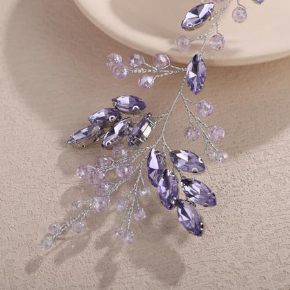 Teyglen Light Purple Crystal Bride Wedding Hair Vine Bridal Violet Rhinestone Wedding Headband Romantic Head Piece for Women Hair Accessories (Purple) - color: Purple
