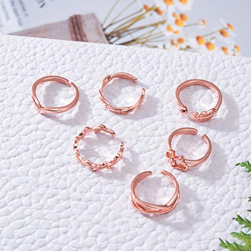 TOBENY 12PCS Gold Toe Rings for Women Non Tarnish Adjustable Open Set | Rose Black Waterproof Toe Ring Set, Sterling Silver Toe Rings, Flower Arrow Tail Band, Dainty Summer Beach Foot Jewelry - color: C-Rose Gold