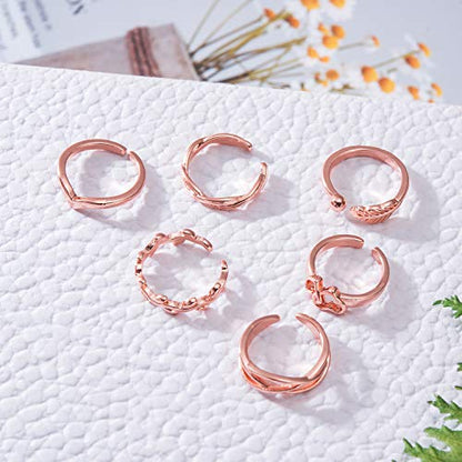 TOBENY 12PCS Gold Toe Rings for Women Non Tarnish Adjustable Open Set | Rose Black Waterproof Toe Ring Set, Sterling Silver Toe Rings, Flower Arrow Tail Band, Dainty Summer Beach Foot Jewelry - color: C-Rose Gold