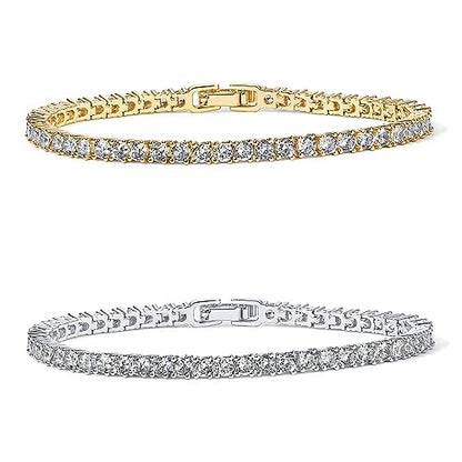 PAVOI 14K Gold Plated 3mm Cubic Zirconia Classic Tennis Bracelet | Gold Bracelets for Women - color: White Gold & 14K Yellow Gold Pack, size: 7.5 Inches