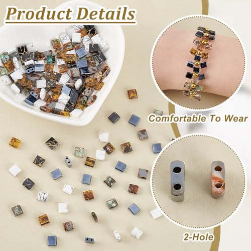 PH PandaHall 160pcs 8 Colors Tila Beads, 2 Hole Seed Beads Coffee Color Flat Craft Japanese Glass Loose Bead Square Spacer Bead for Stackable Jewelry Friendship Bracelet Necklace Earring Making