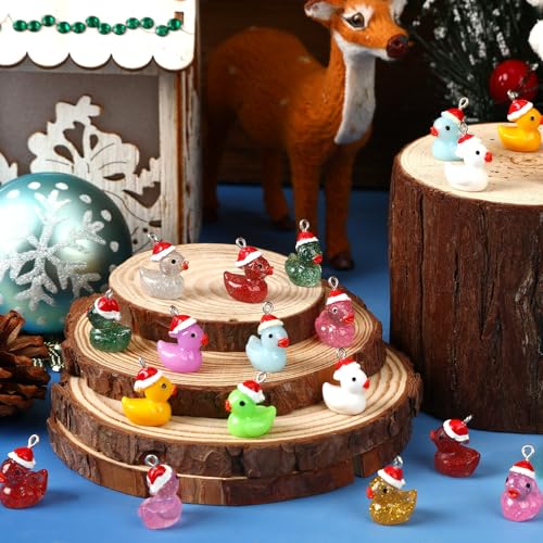 64Pcs Christmas Resin Duck Charm, Luminous Glitter Mini Duck Pendant | Premium Resin, Xmas Ducks Figurines Ornament Pendant, DIY Crafts, Bracelet Necklace Earrings Jewelry Making Decorations - style: Christmas Ducks Style