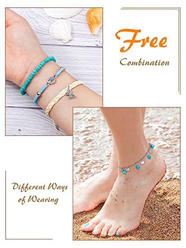Hicarer 21 PC Surfer Wave Friendship Bracelet Set Waterproof Adjustable Boho Beach String Anklets Bulk, Summer Gift for Women - style: Vivid Style