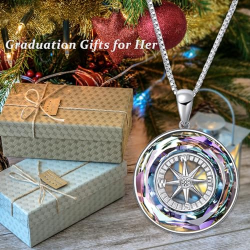AOBOCO 2026 Graduation Gifts 925 Sterling Silver Compass Pendant Necklace High School College Graduation Jewelry Gifts for Women Daughter - style: A-Purple