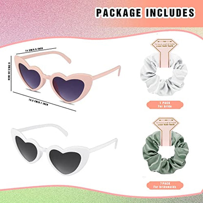 Satin Bridesmaid Scrunchies Bachelorette Hair Ties Set of 6 sunglasses Bridal Shower No Damage Hairties ideas Gift for Wedding Party Favors Bridesmaid Proposal Gifts (8sets White & Sage Green) - color: 8sets White&Sage Green