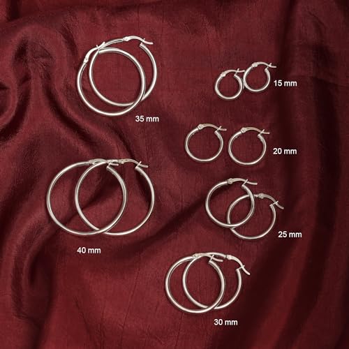 Charmsy 925 Sterling Silver Hoop Earrings | Lightweight Italian 2.5mm Tube Diamond-Cut Round Classic Hoops Earring for Women | Size 15/20/25/30/35/40/50/60/70mm | Small Medium Large - color: Classic, size: 15 MM