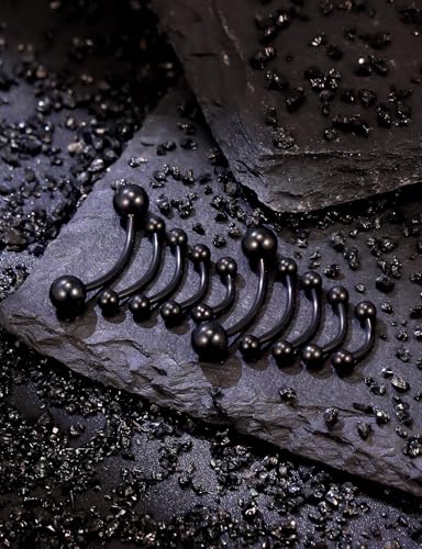 20G 16G 14G 12G Eyebrow Ring Piercing Jewelry Surgical Steel Vertical Labret Lip Ring Rook Daith Earrings Navel Small Tiny Belly Button Ring Piercing Jewelry for Women Men Silver Black Gold - color: Black, size: 16G
