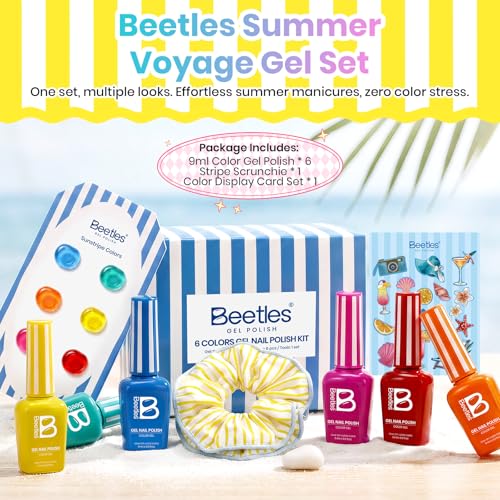 Beetles Neon Gel Nail Polish, Sunstripe, 6 Colors Gel Nail Polish Set | Summer Voyage Collection, Color-Matched Bottle Design, Soak Off UV LED, Long-Lasting Nails Art for Home DIY & Holiday - color: 0-Sunstripe
