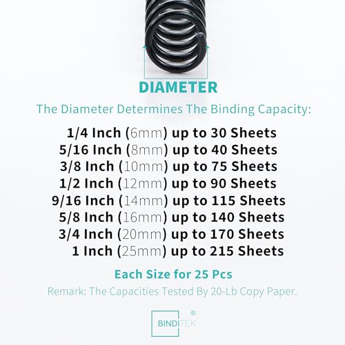 Binditek Plastic Spiral Binding Coils, Multi Size 4:1 Pitch, Black 200Pack | 8 Different Sizes (6 mm,8 mm,10 mm,12 mm,14 mm,16 mm,20 mm,25 mm), 48 Loops, for Letter-Size School and Office Projects - size: Multi Size , 4:1pitch, style: 200P , Black