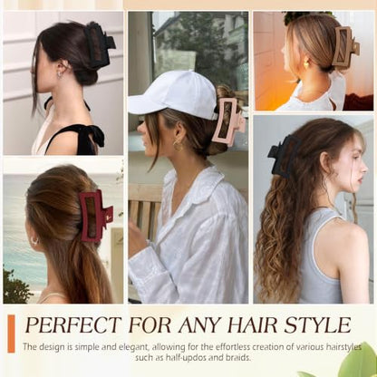4 Pcs Flexible Hair Clip, 5 Inch Flexible Claw Clip for Women Girls | Unsnappable Soft Claws Clips for Lying Down & Driving, Non-slip Strong Hold Hair Clips for Thin Thick Hair, Brown&Red - color: Brown&Red-B
