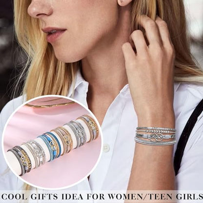 Bracelets for Women, Gifts for Mom Her Christmas Gift 2026 Leather Bracelets for Women Birthday Gift for Daughter Inspirational Wrap Bracelet Sister Friend Teen Girl Gift Layered Stocking Stuffers Jewelry - style: Champagne-Orange