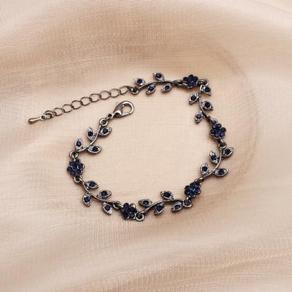 Austrian Crystal Rhinestone Choker Necklace Dangle Earring Link Bracelet Jewelry Set for Brides Bridesmaid Prom Costume Accessories for Women - color: Blue-Gunmetal