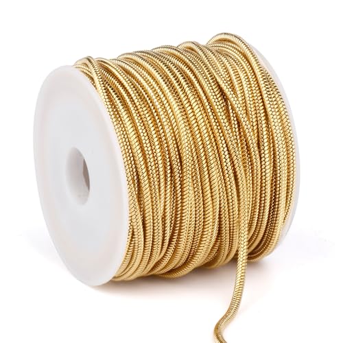 33FT 2mm Thin Stainless Steel Gold Snake Chains Bulk for Jewelry Making | 18K Gold PVD Plated 304 Stainless Steel Round Snake Chain Roll Spool for DIY Craft - color: 2mm Gold Round Snake Chains