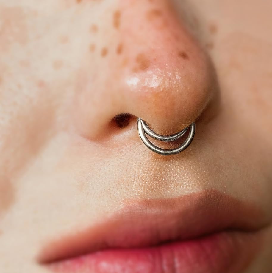 16G Septum Ring Hinged Septum Clicker Nose Ring Septum Piercing Jewelry - color: Circle-silver, size: 8mm