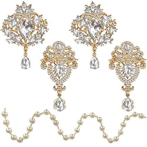 Yhsheen Rhinestone Brooches Crystal Brooch Pins, Pearl Crystal Wedding Bouquet kit Set - color: Gold-4pcs