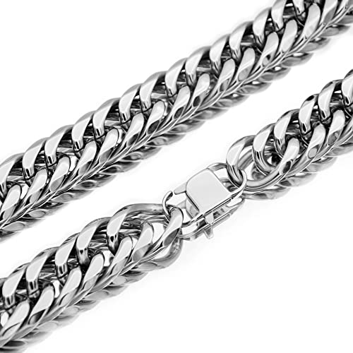 Men Curb Chain Necklace Stainless Steel/sliver/black/gold Chunky Double Tight Cuban Link Hip Hop Neck Chains for Men,width:22MM 18inch-32inch 8 Length Options - color: silver, size: 24
