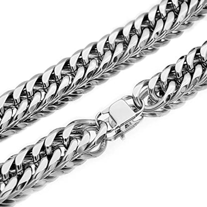 Men Curb Chain Necklace Stainless Steel/sliver/black/gold Chunky Double Tight Cuban Link Hip Hop Neck Chains for Men,width:22MM 18inch-32inch 8 Length Options - color: silver, size: 24