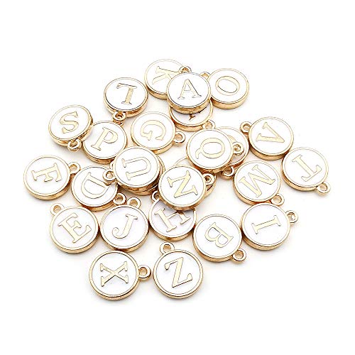 Youdiyla 2 Sets(52pcs) White Cute Mixed Letter Beads Metal Letter Charms Enamel Initial Charms Wholesale Double Sided Alphabet for Necklace and Bracelet Making Craft Supplier (HM453) - color: White