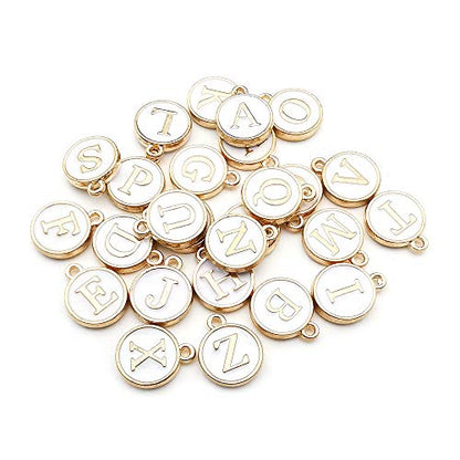 Youdiyla 2 Sets(52pcs) White Cute Mixed Letter Beads Metal Letter Charms Enamel Initial Charms Wholesale Double Sided Alphabet for Necklace and Bracelet Making Craft Supplier (HM453) - color: White