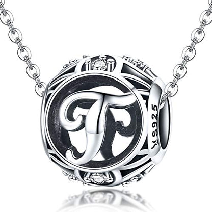 Letter Charms 925 Sterling Silver Initial A-Z Bead Charms | For Bracelets Necklaces, Hypoallergenic,Cubic Zirconia Alphabet Beads, Personalized Gifts for Women - color: T