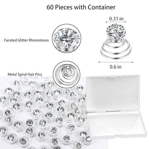 60 PCS Gems Rhinestone Twister Hair Studs Set Diamond Spiral Pearl Flower Jewels Hair Pins Sticks for Wedding, Bridal, Prom, Party and Special Occasion(Classic Diamonds) - color: Classic Diamonds