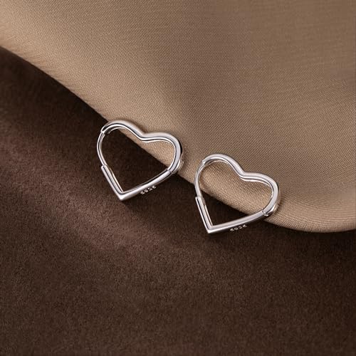 Reffeer Solid 925 Sterling Silver Heart Earrings Hoop Minimalist Sleeper Huggie Earrings For Women - color: A-Silver