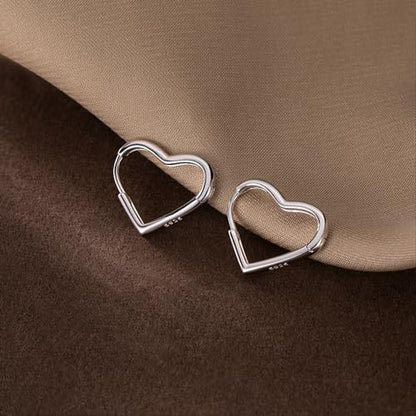 Reffeer Solid 925 Sterling Silver Heart Earrings Hoop Minimalist Sleeper Huggie Earrings For Women - color: A-Silver
