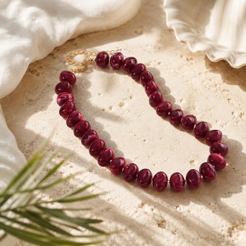 Colorful Chunky Beaded Necklaces for Women Multicolor Large Round Resin Beads Collar Necklace Boho Trendy Statement Chokers Y2K Summer Beach Jewelry - color: Burgundy-Oval