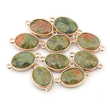 10Pcs Natural Unakite Agate Connectors Egg Shape Section Agate Pendant Links Gemstone Charm Connectors Golden Plated for Necklace Bracelet Jewelry Making - color: Unakite