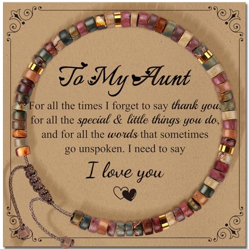 Inspirational Bracelet Gifts for Women, Natural Stone Beaded Bracelets | Thinking of You Get Well Soon Encouragement Healing Bracelets Christmas Day Birthday Gifts for Women Friends Sister - color: A-U JASPER STONE-AUNT
