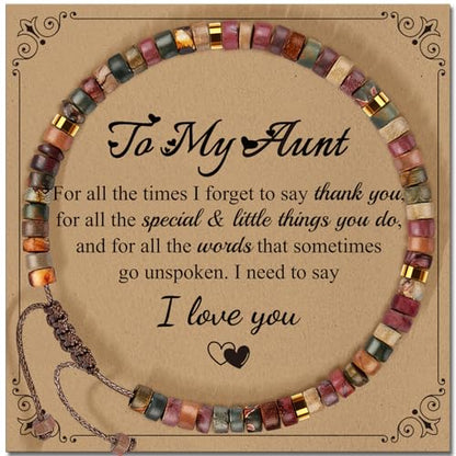 Inspirational Bracelet Gifts for Women, Natural Stone Beaded Bracelets | Thinking of You Get Well Soon Encouragement Healing Bracelets Christmas Day Birthday Gifts for Women Friends Sister - color: A-U JASPER STONE-AUNT