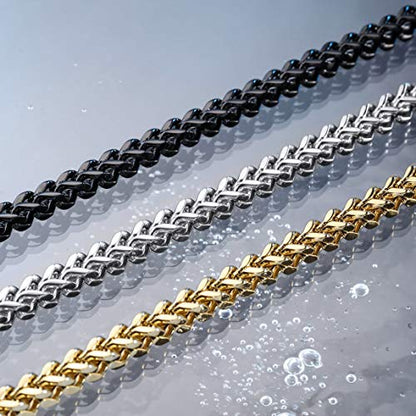 INBLUE 6MM Wide Chain Necklace for Men Women Stainless Steel Cuban Link Chain Necklaces Water Resistant Thick Metal Foxtail Chains (3 Colors - Silver Black Gold, 21.6 Inch Long) - color: Black