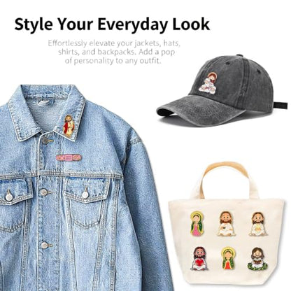 4/6/9/10/12/16/20PCS Cute Enamel Pins Bulk Set, Art Aesthetic Lapel Brooches, Humorous Quote Pins for Backpacks Jackets Hats Bags, Novelty Cool Badges for Women, Men, Teens, Kids - style: 9pcs Jesus