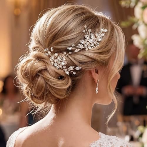 Bride Silver Wedding Hair Comb Rhinestone Bridal Headpiece Sparkly Crystal Hair Accessorie for Women (A-Silver) - color: A-Silver