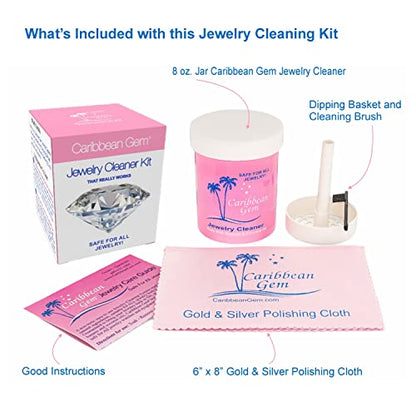 Jewelry Cleaner Kit 8oz with Basket, Brush & Polishing Cloth - All Purpose Jewelry Cleaner Solution for Gold, Silver, Diamonds, Rings, Necklaces, Gems, Precious Stones & Metals - style: 8oz Kit