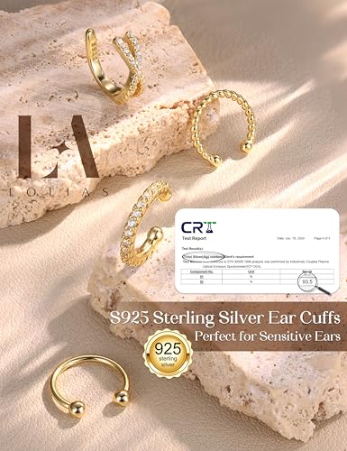 LOLIAS 925 Sterling Silver Ear Cuffs Non Piercing - 14K Gold Plated Ear Cuff Earrings for Women Adjustable Clip on Cartialge Earrings Non Pierced Fake Earring Stacks - color: 14K Gold-Cross Style