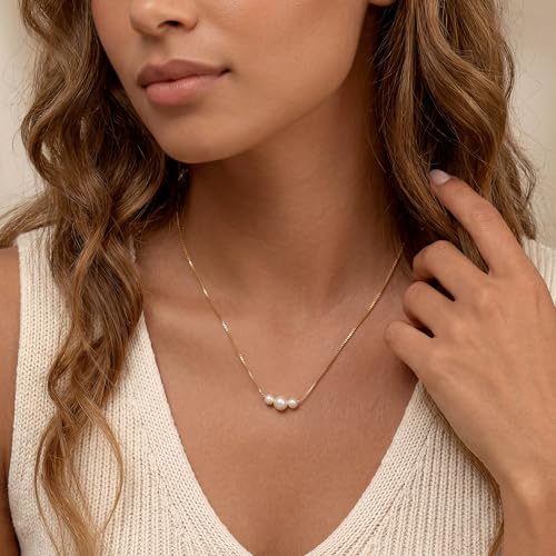 Gold Pearl Necklaces for Women Trendy, 14K Gold Plated Dainty Necklace Simple Single Double Layered Pearl Pendant Necklaces for Women Wedding Birthday Jewelry Gifts - color: 2-Three-Pearl-Gold