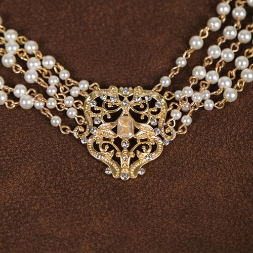 2026 Vintage 18K Gold Plated Multi-Layer Pearl Choker Necklace, Triple-Strand Faux Pearl Collar with Intricate Filigree Clasp, Retro Elegant Bridal Wedding Jewelry