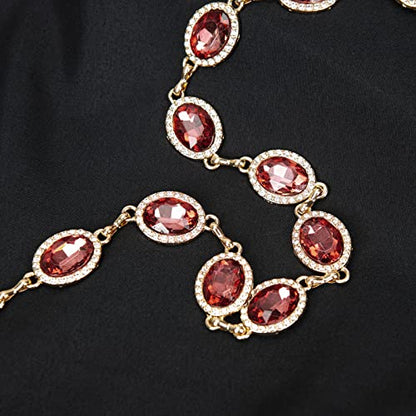 ILuvatar Green Glass Diamond Chain Belt - Metal Women's Western Style Dress Belt - color: Gold-wine Red