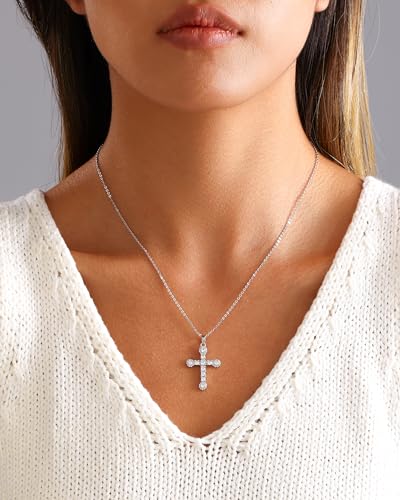 Cross Necklace for Women, 14K Gold Plated Cubic Zirconia Cross Pendant Necklace, Trendy Christian Jewelry Gifts for Baptism First Communion Christmas - color: Style G - Silver