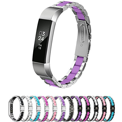 Compatible with Alta Bands Metal, Special Edition Replacement for Alta HR Stainless Steel Bands Adjustable Accessory Wristband Small Large for Alta Bracelet Women Men - color: B4-Silver-Purple