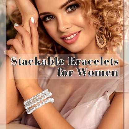 Coolrunner Ladies Faux Pearls Accent Off White Stretch Wrist Bracelet Jewelry (Pearl style3) - style: Style 2