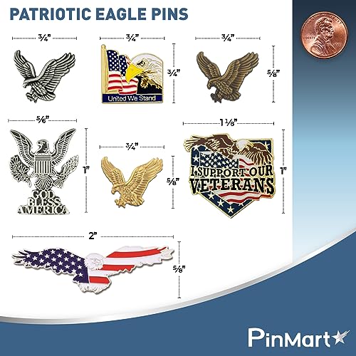 PinMart Patriotic Eagle Pin - Soaring American Eagle Enamel Lapel Pin - color: Gold Antique Eagle, size: 100 Pack