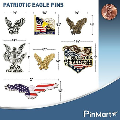 PinMart Patriotic Eagle Pin - Soaring American Eagle Enamel Lapel Pin - color: Gold Antique Eagle, size: 100 Pack