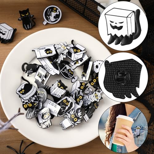 Landical 30/60 Pcs Cute Enamel Pins Bulk Plant Flower Animal Halloween Gothic Fall Pumpkin Cartoon Lapel Pin Brooches Jewelry Gift for Backpack Clothes Hats Accessories - style: Cat